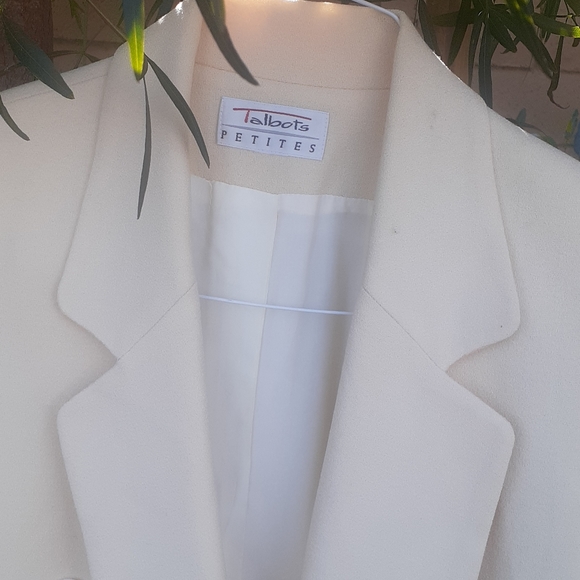 TALBOTS Petites Cream Ivory 100% Wool Blazer Double Breasted Suit jacket sz 12 ? - Picture 4 of 11